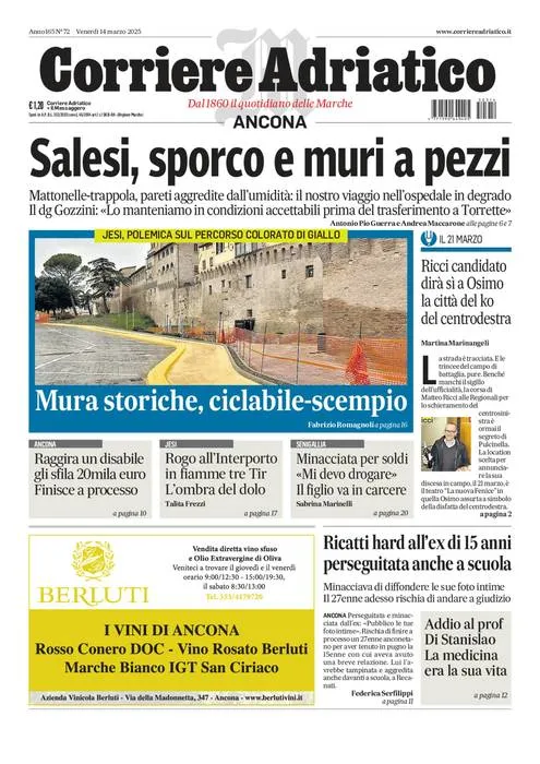 Prima-pagina-corriere adriatico-edizione-di-oggi-14-03-2025